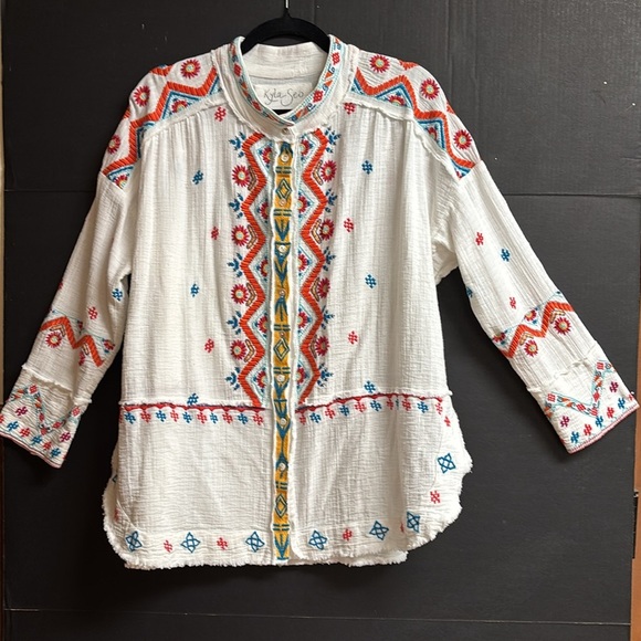 Kyla Seo Button Up Oversized Shirt White/Ivory Boho Chic 100% Cotton Size XS - Picture 15 of 15